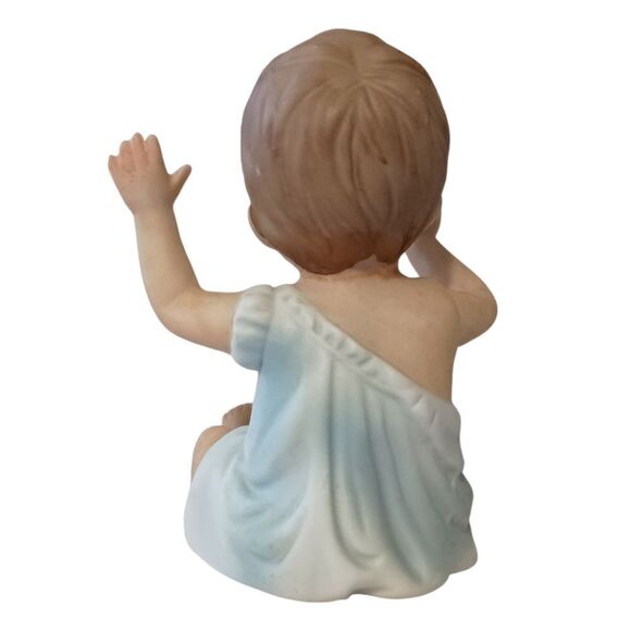 Vintage Piano Baby Bisque Porcelain Figure Blue Boy Arms Up 3.5" Handpainted - Picture 6 of 16